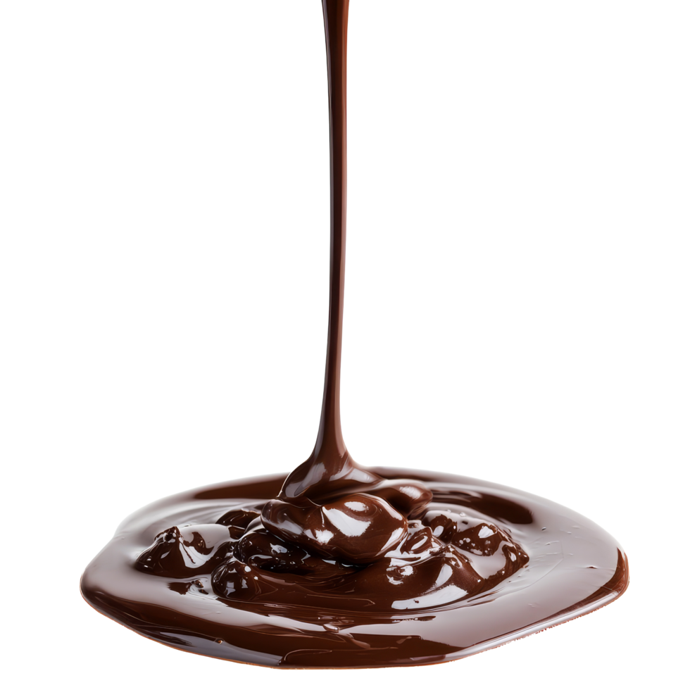 Liquid chocolate pour creates a smooth stream against a bright transparent background, perfect for dessert presentations, Liquid Chocolate Pour Stream isolated on transparent background png
