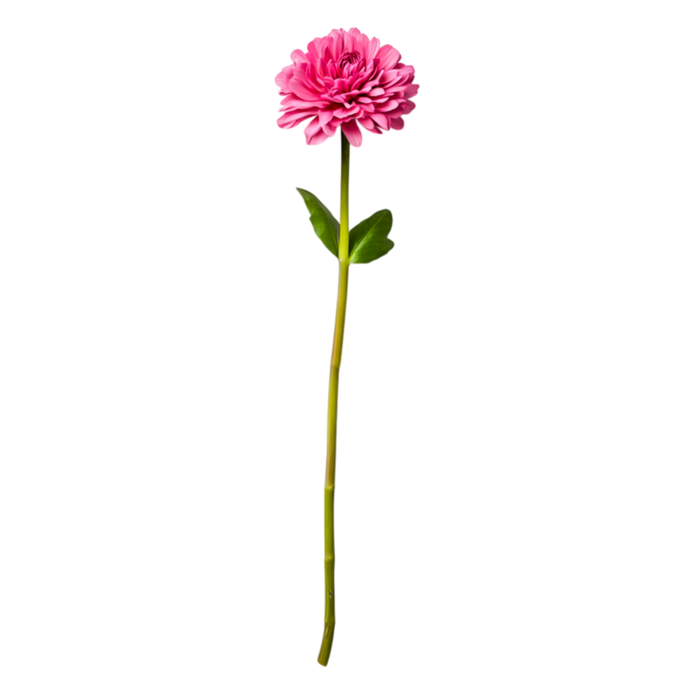 Pink Flower with Green Stem and Leaves on a Transparent Background png