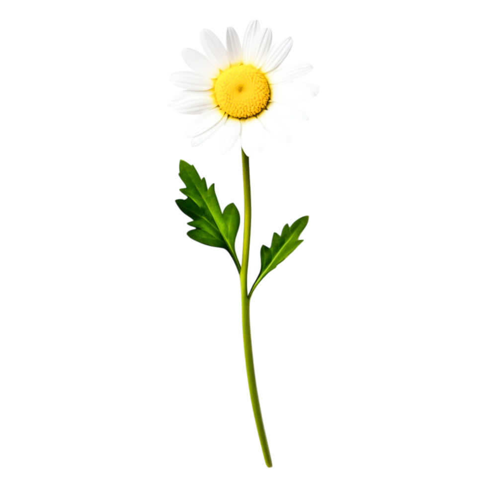 Beautiful White Daisy Flower with Green Stem and Leaves Isolated png