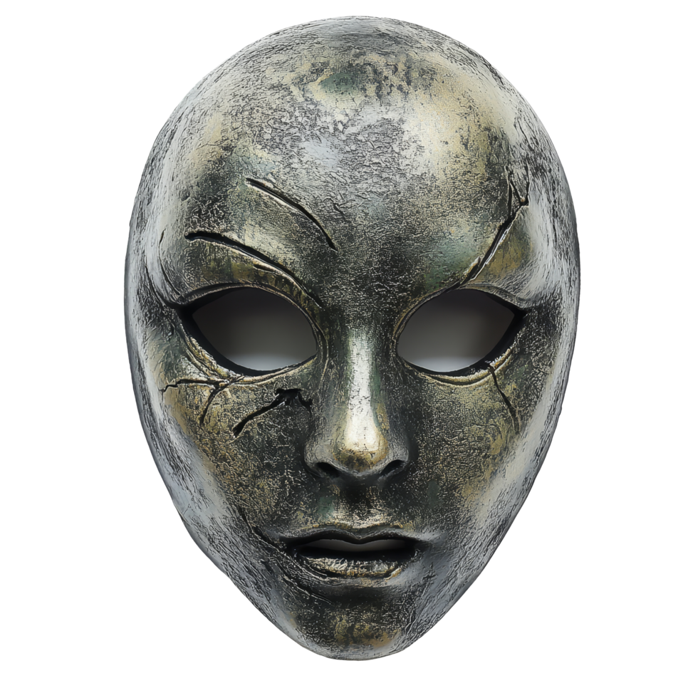 A hauntingly scary mask designed for Halloween celebrations, isolated against a clean transparent background, scary mask isolated on transparent background png