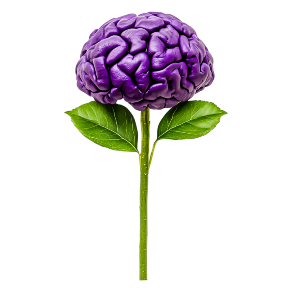 Purple brain flower concept with vibrant leaves and colorful details png