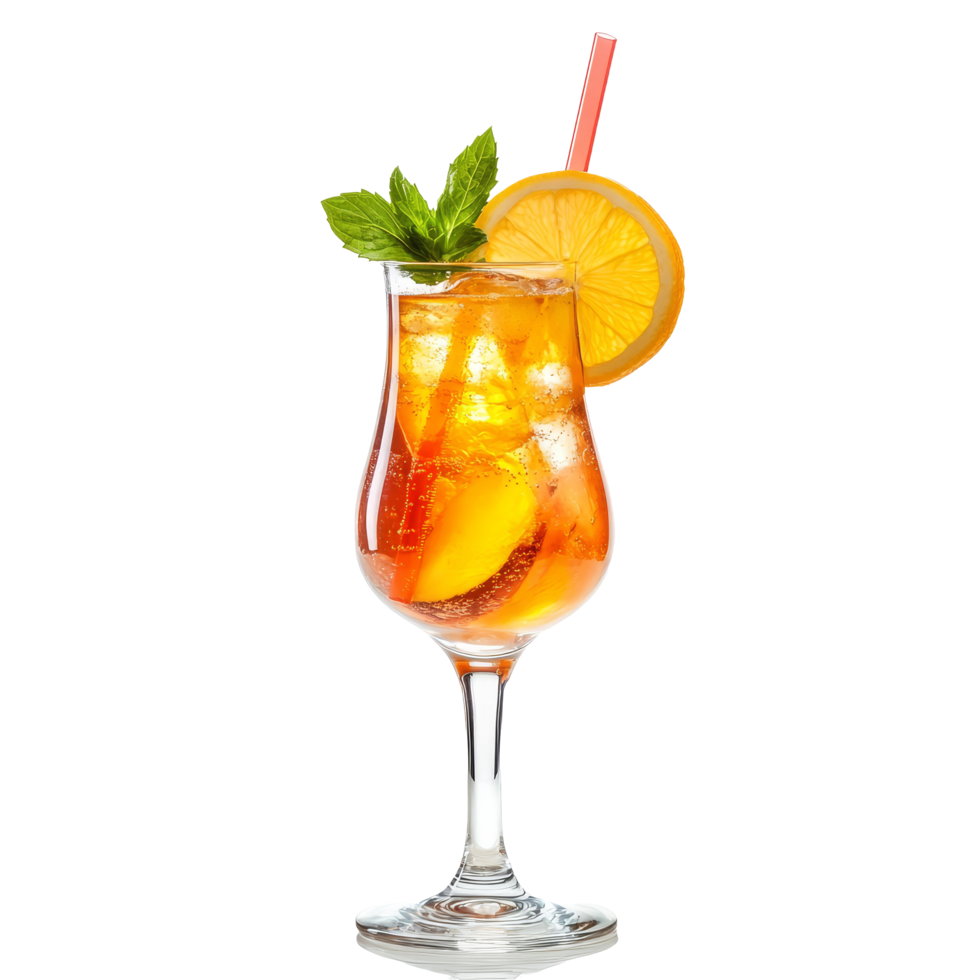 Refreshing summer cocktail garnished with mint and citrus on a bright transparent background, Summer cocktail isolated on solid transparent background png