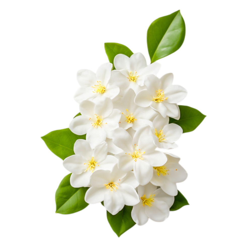 White Jasmine Flowers with Green Leaves on a Transparent Background png
