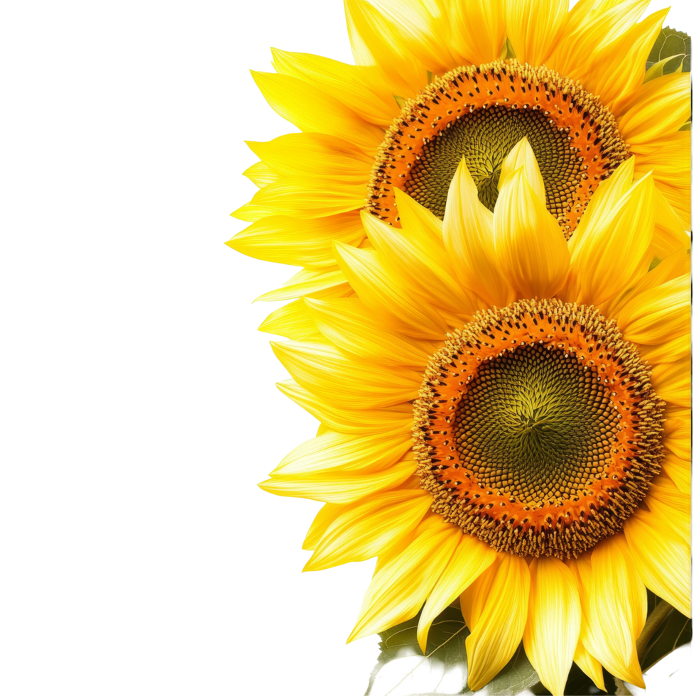 Vibrant sunflowers with bright yellow petals and rich orange centers against a clean transparent background, Sunflowers transparent background. Sunflower transparent background png