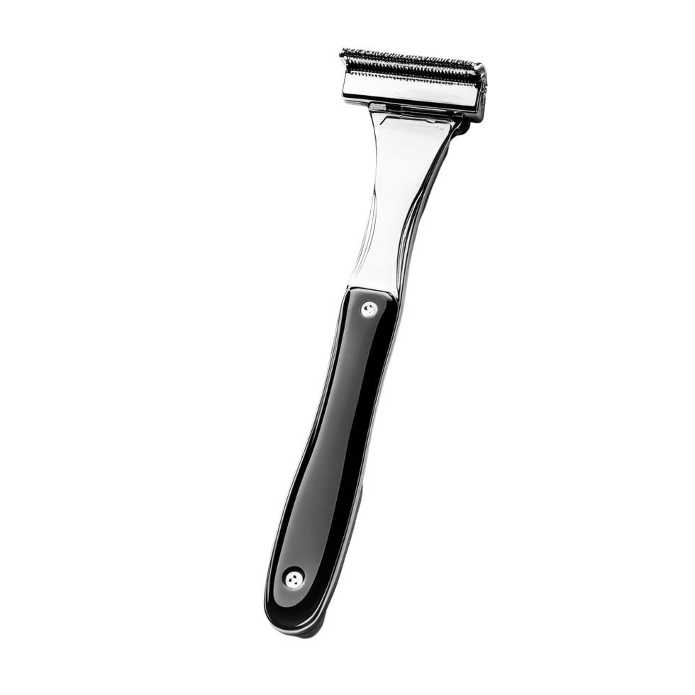 A closeup view of a razor blade on a transparent background highlighting its sleek design and sharp edge, razor blade isolated on a transparent background png