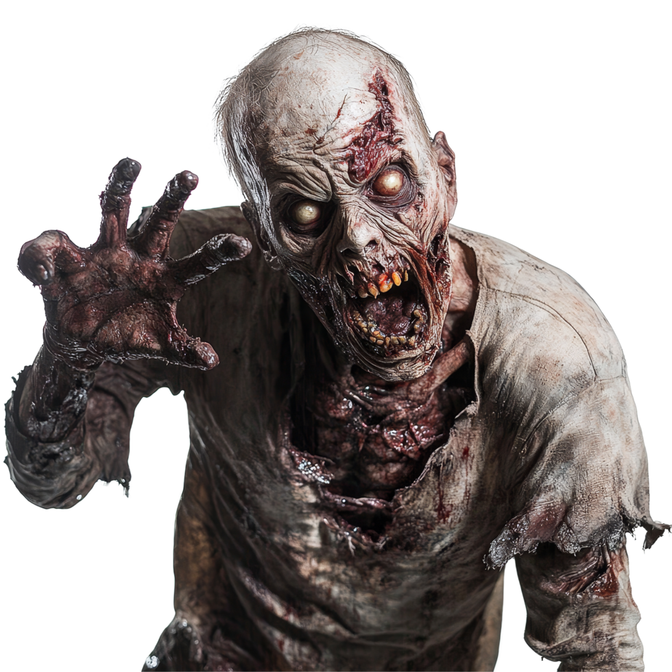 A terrifying zombie stands out against a plain transparent background, captivating horror fans everywhere, Scary Zombie transparent background png