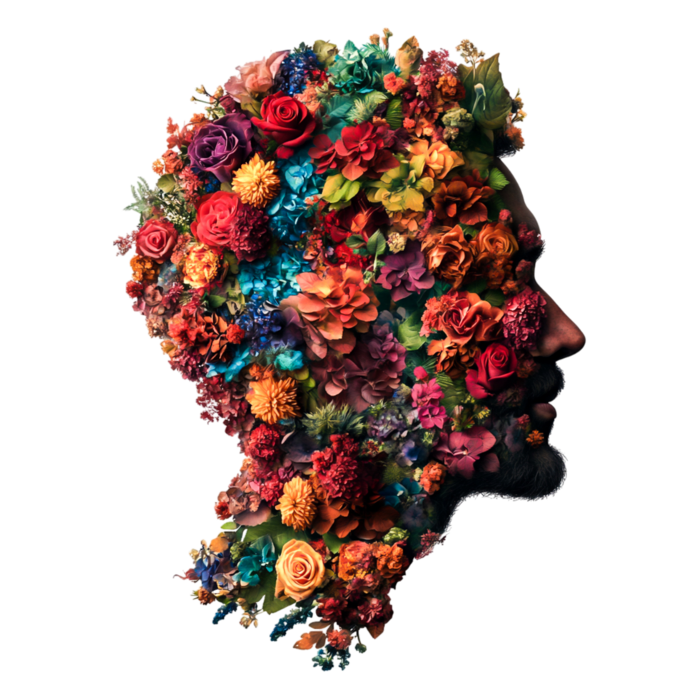 Colorful Floral Portrait with Abstract Human Silhouette png