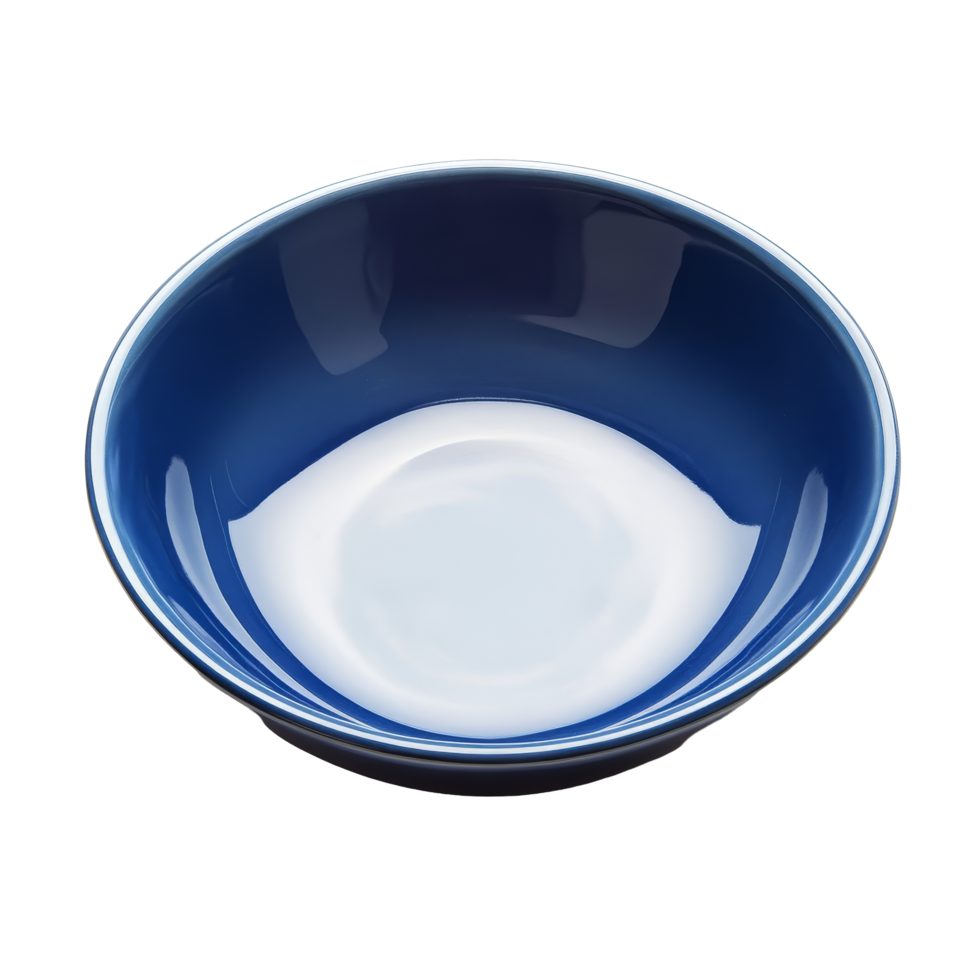 A deep blue ceramic dish resting on a clean transparent background, showcasing its glossy finish, blue dish on transparent background png