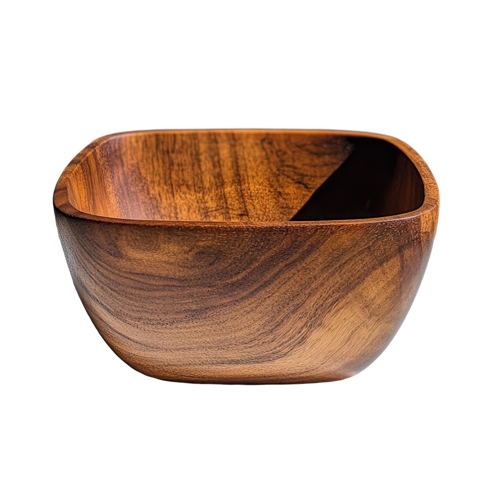 Square wooden bowl from a collection set showcasing natural grain and craftsmanship in a bright setting, square wooden bowl from collectio set png
