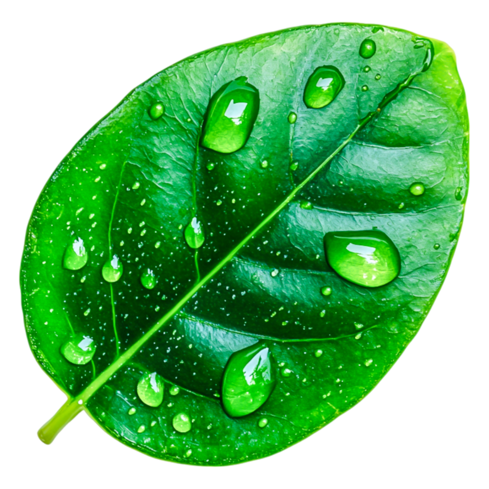 Fresh Green Leaf with Water Drops on a png