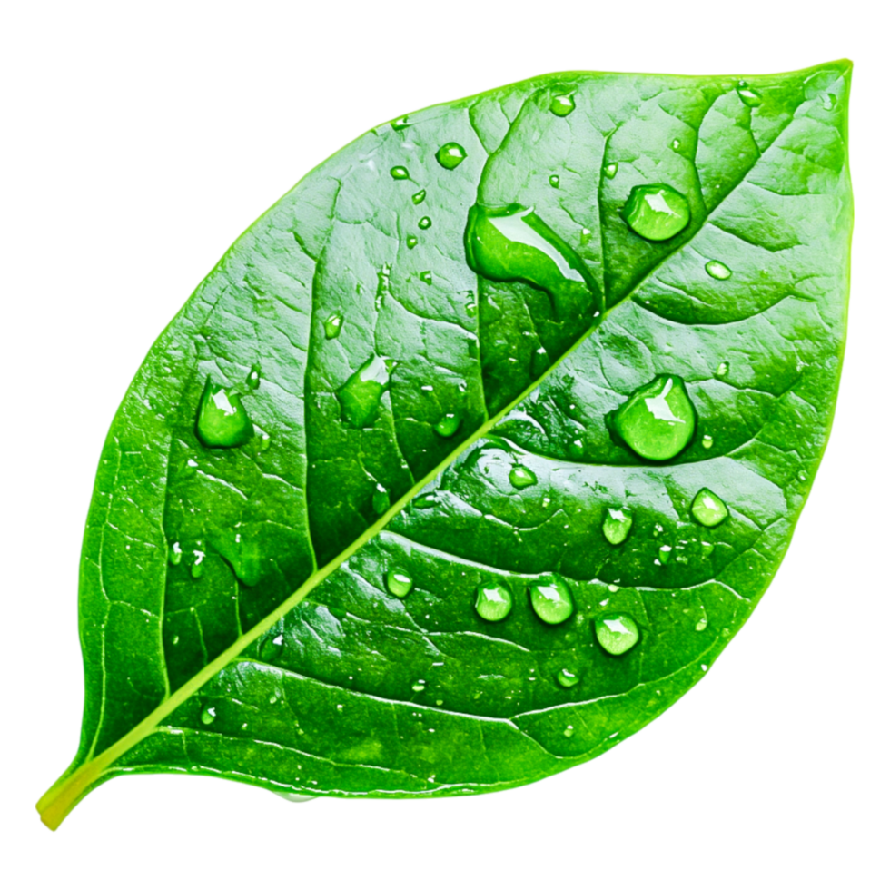 Fresh Green Leaf with Water Drops closeup on Dark Background png
