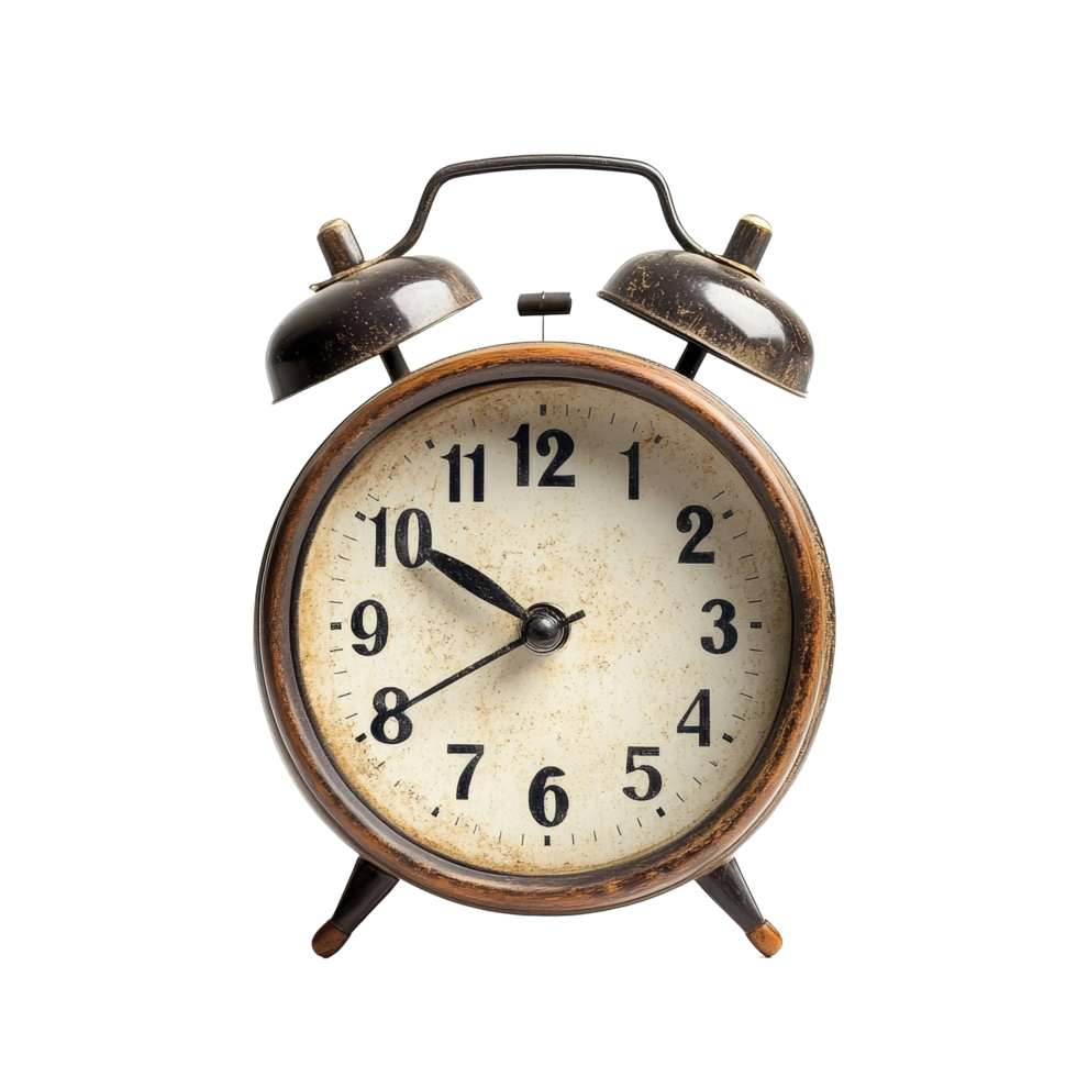 Vintage alarm clock on a bright transparent background highlighting timetelling functionality, Alarm clock isolated transparent background png