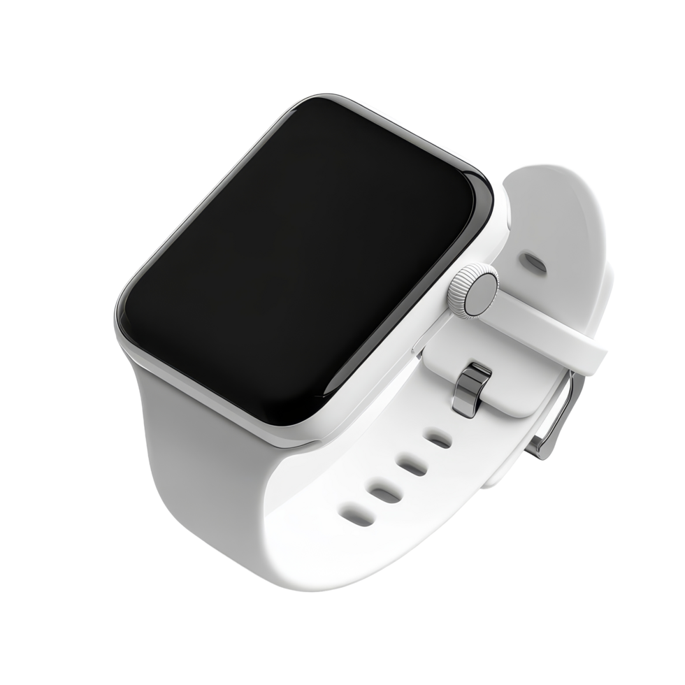 Stylish wrist smartwatch mockup with a sleek transparent strap on a clean background, wrist smart watch mockup with black strap, file of isolated object with shadow on transparent background png