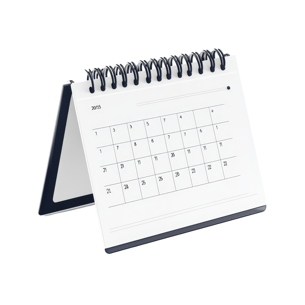 Spiralbound table calendar for March displayed isolated against a clean transparent background, table calendar 2025 march isolated on transparent background png