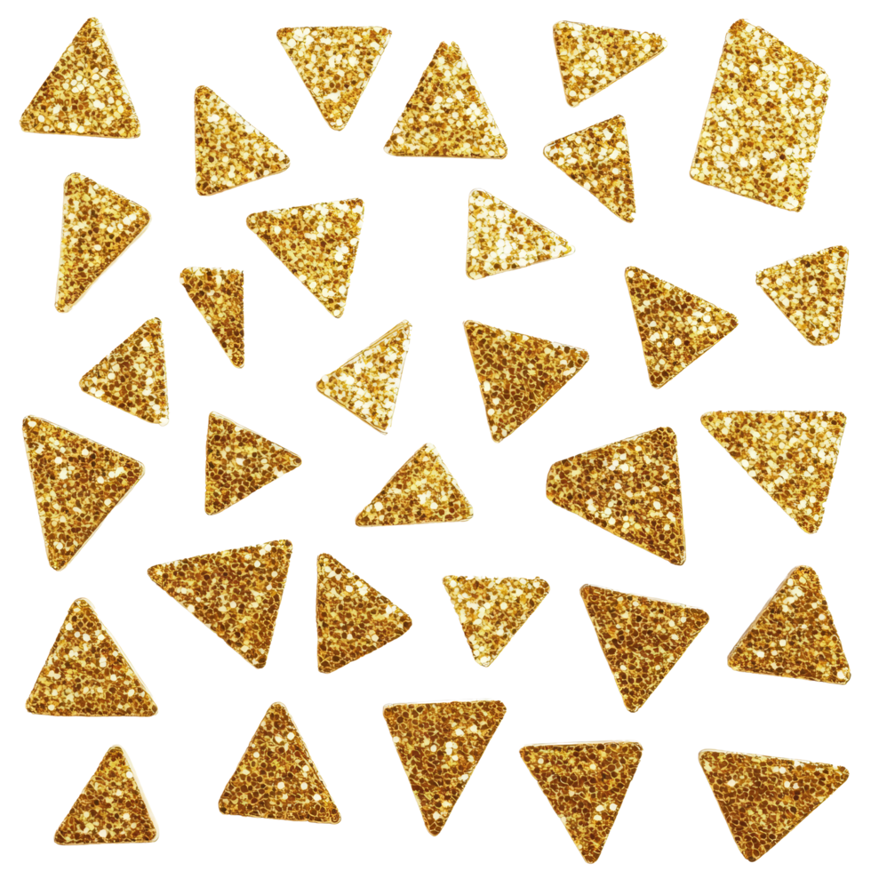 Golden glitter shapes scattered on a transparent background for festive decoration or artistic projects, gold glitter shiny swirl isolated on transparent background png
