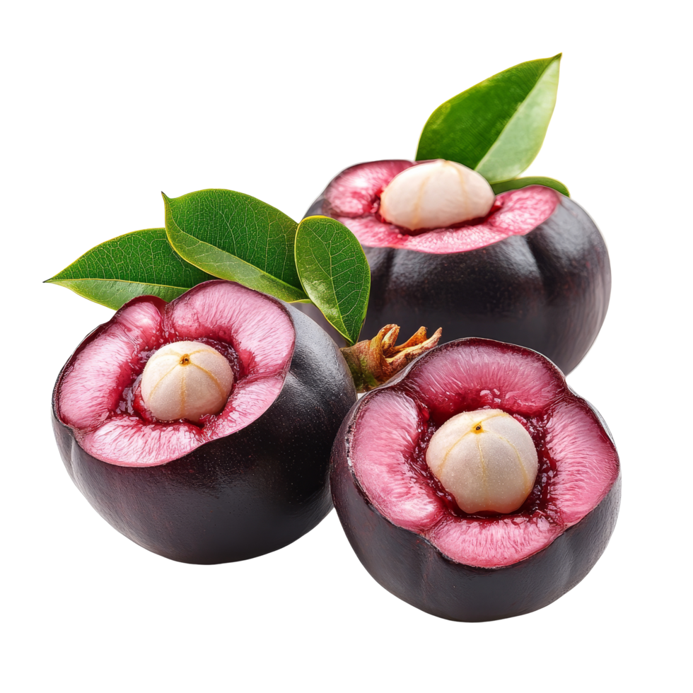 Sweet mangosteen fruit displayed on a plain transparent background, highlighting its vibrant color and unique texture, mangosteen sweet fruit isolated on transparent background png