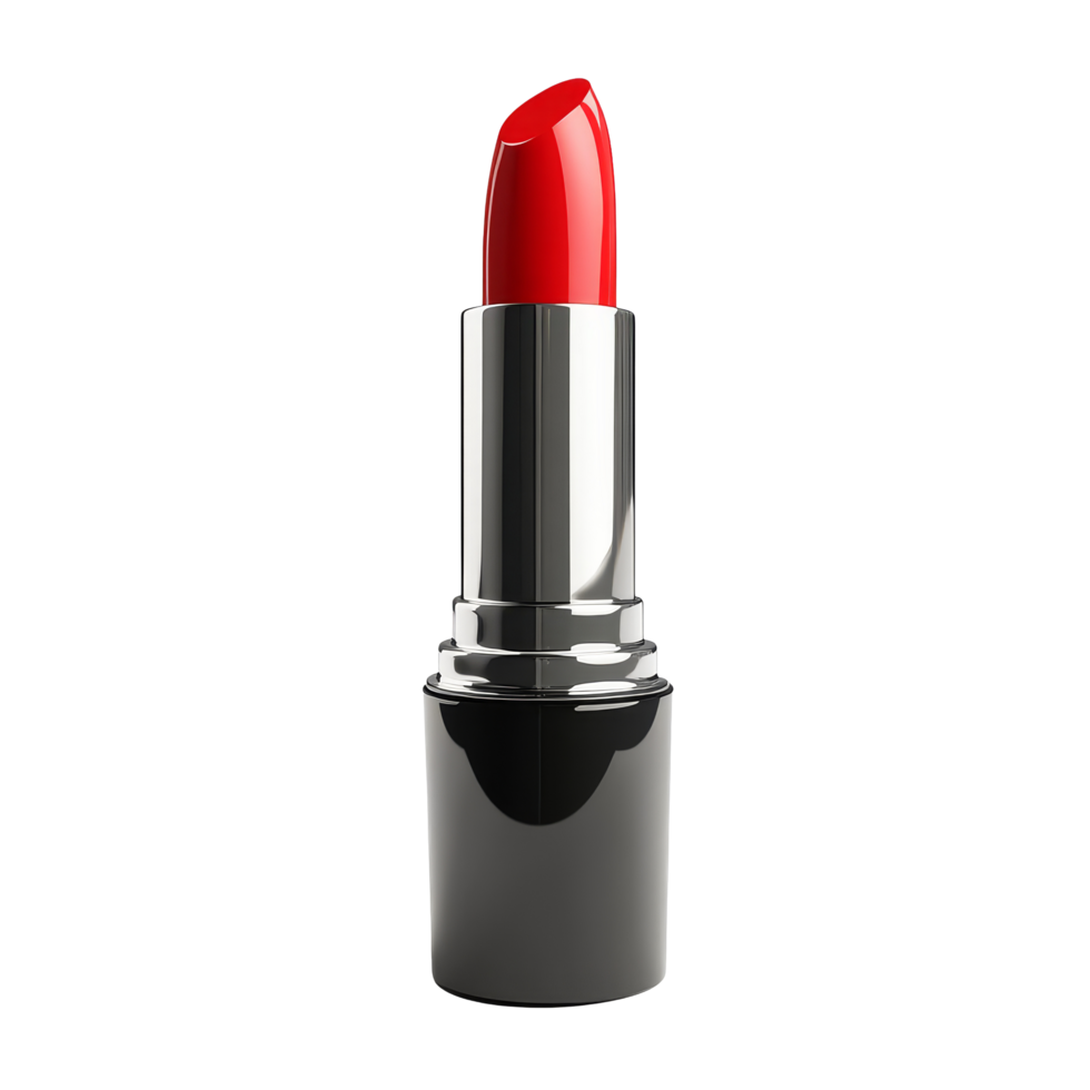 Classic red lipstick in a sleek case, showcased against a clean transparent backdrop for beauty enthusiasts and makeup lovers, Red lipstick isolated on transparent background, 3D render. png