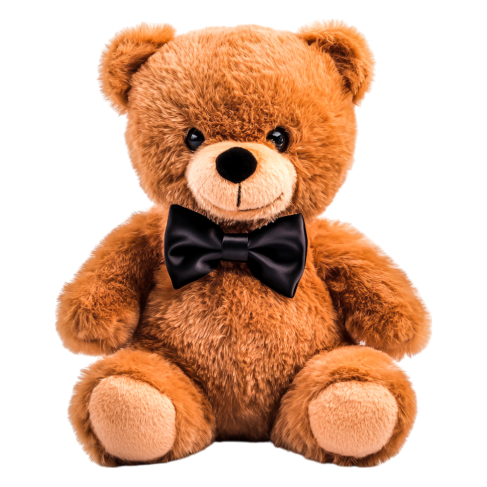 Cute Plush Teddy Bear with Bow Tie Sitting Comfortably on Display png