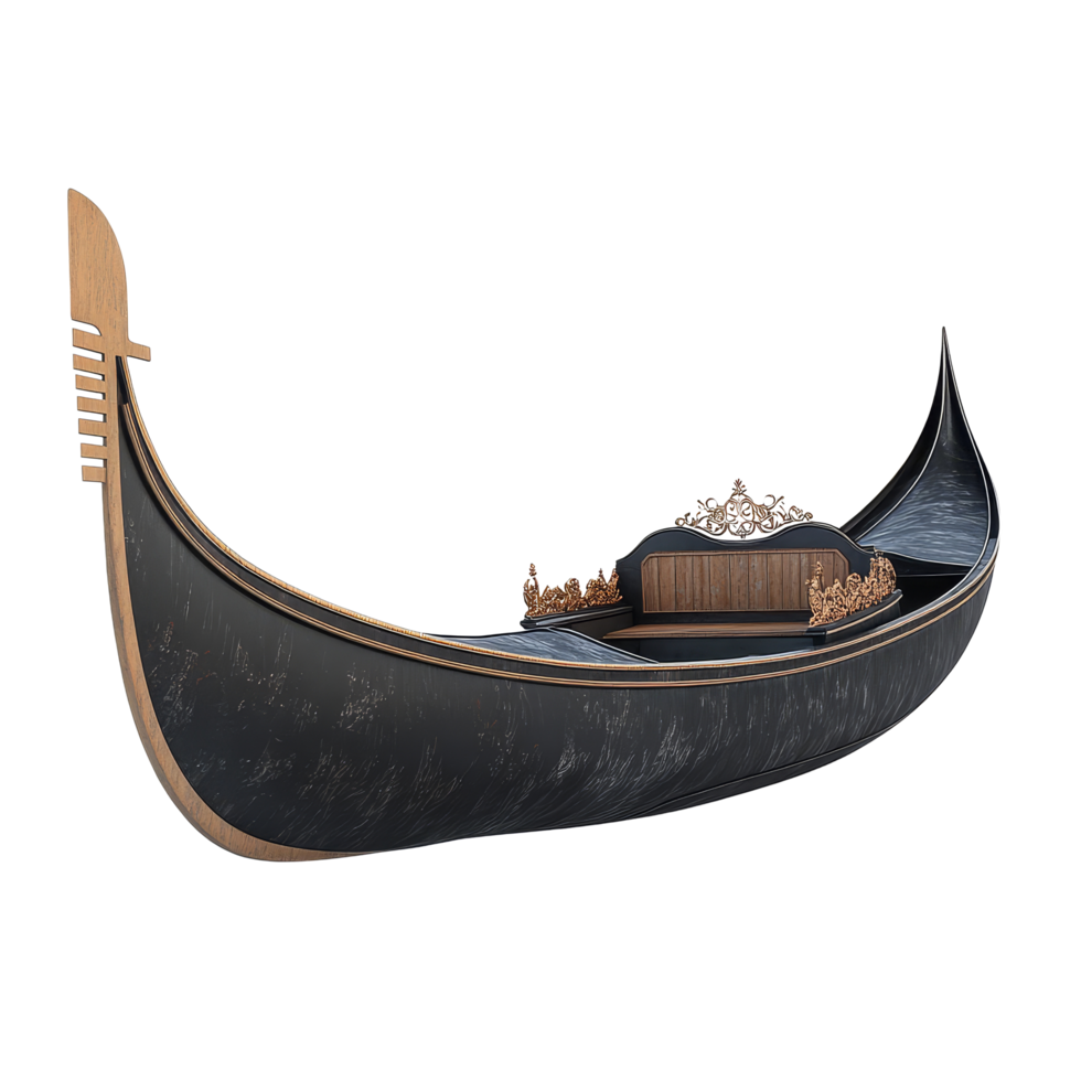 A traditional gondola displayed against a crisp transparent background showcasing its elegant design and structure, Gondola isolated on transparent background png