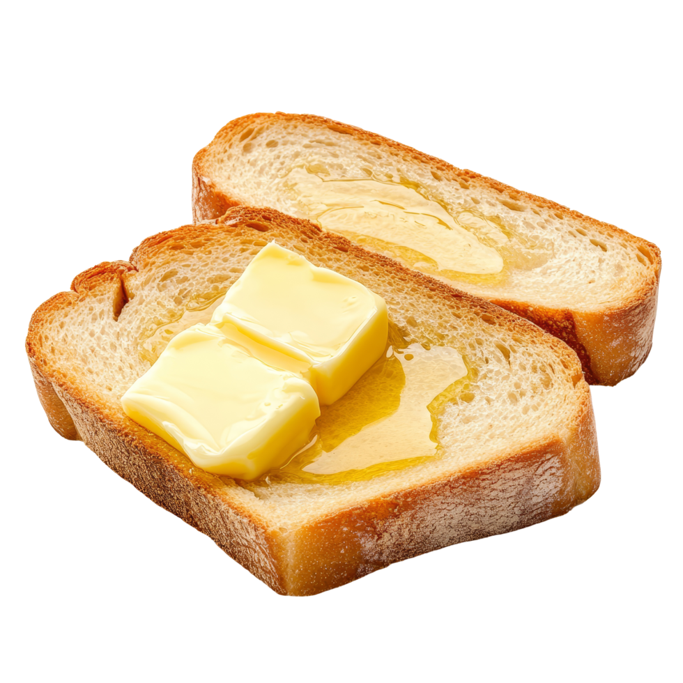 Toasted bread with melted butter on a transparent background ready for a delicious meal or snack, Toasted Bread with Melted Butter on transparent background png