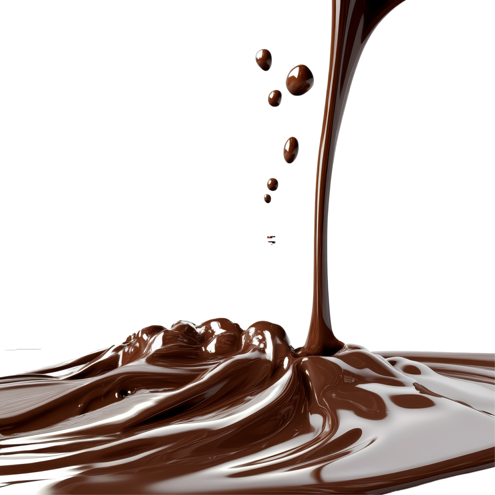 Rich chocolate pouring smoothly over a glossy surface, creating an enticing drip effect, Delicious Chocolate Pouring and Dripping transparent background png