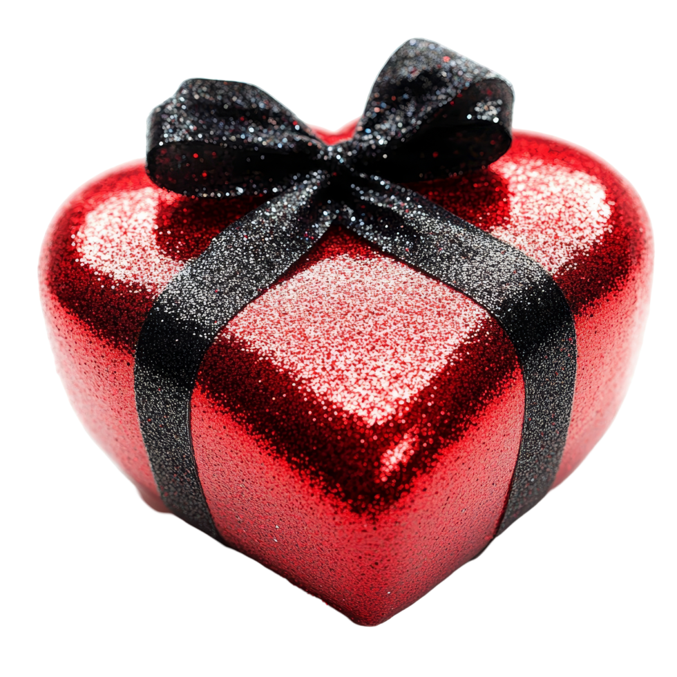 Beautiful red heartshaped gift wrapped with a black ribbon, ideal for romantic occasions and celebrations, Red heart shape gift png