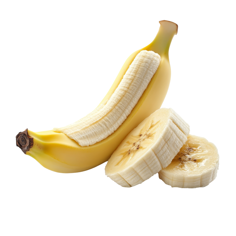 Fresh banana slices isolated on a transparent background showcasing vibrant yellow fruit, Banana slice isolated on transparent background background png