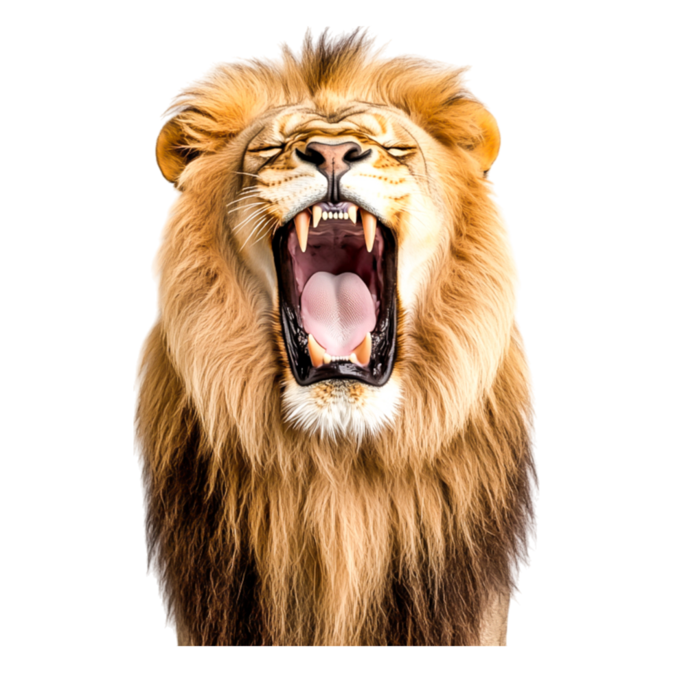 Majestic Lion Roaring with Open Mouth Surrounded by Luxurious Mane png