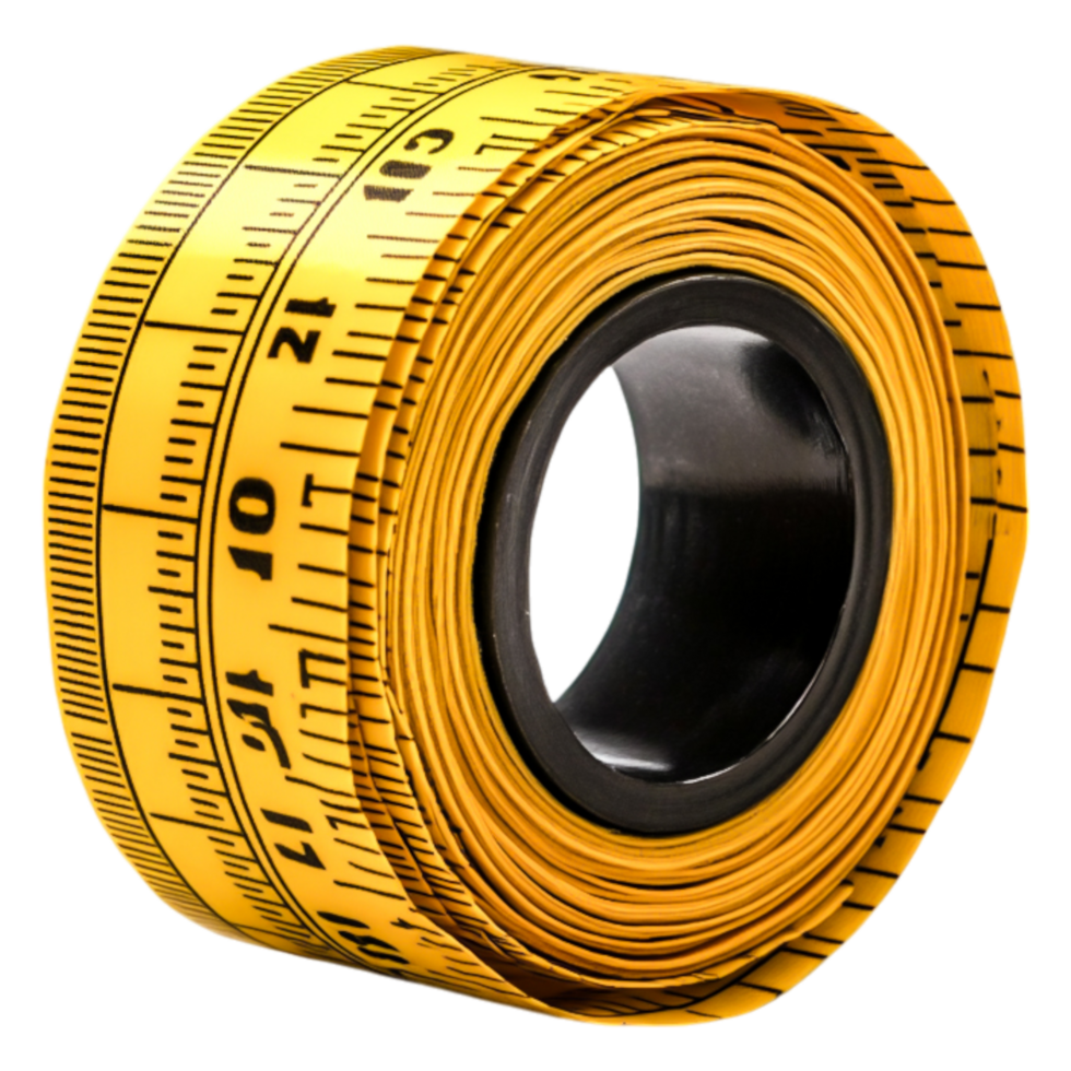 Yellow Measuring Tape Coil in closeup with Clear Markings png