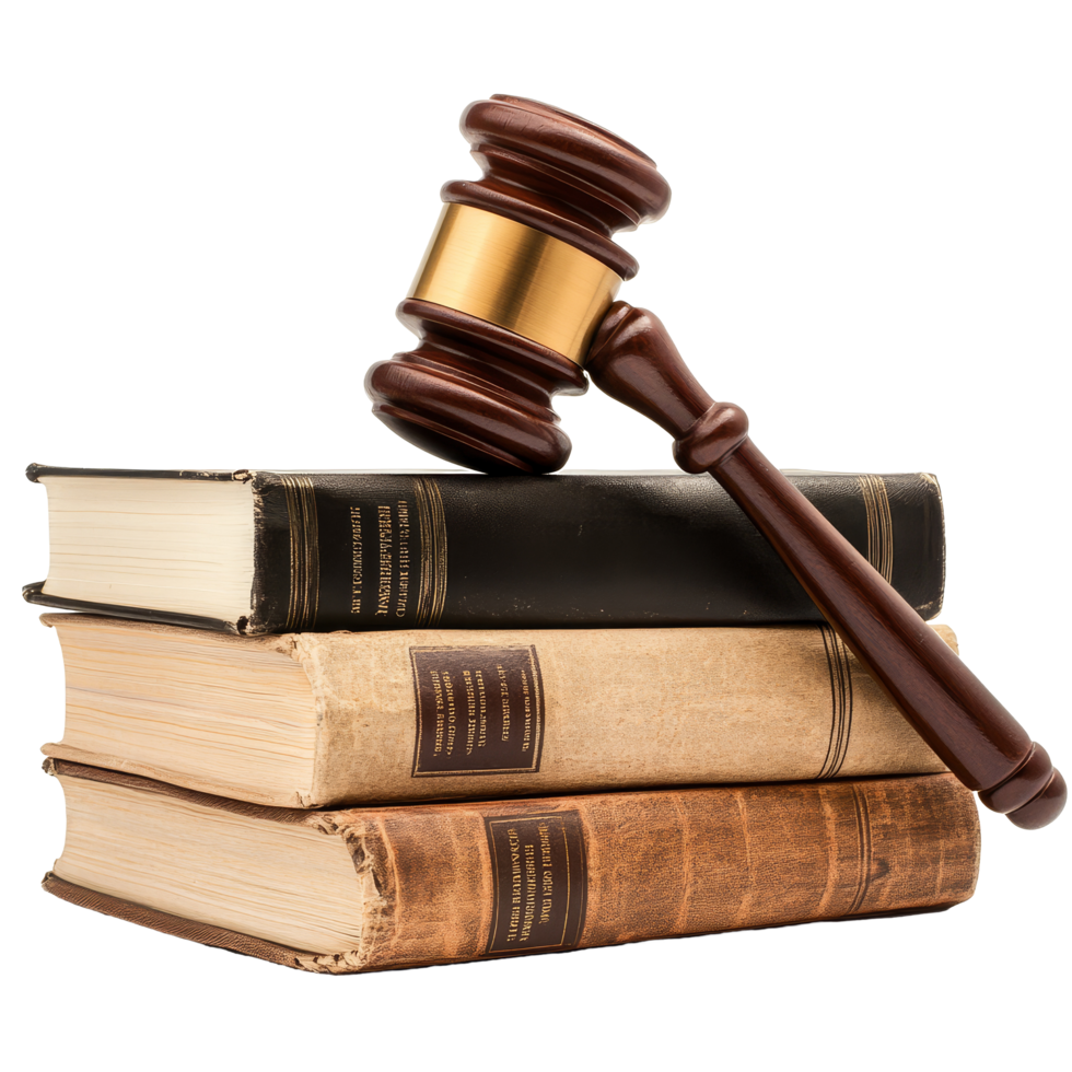 A legal gavel resting on top of law books against a transparent background highlighting judicial themes, Legal Gavel on Law Books On transparent background png