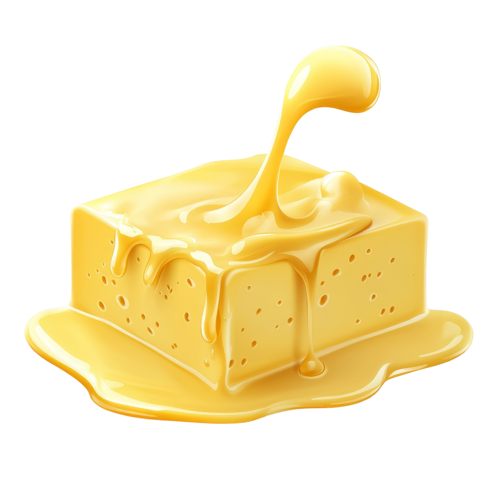 Butter melting on a clean surface with a like glossy finish in natural light, Butter melting isolated png