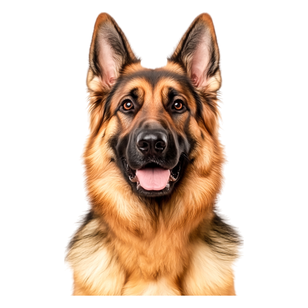 Majestic German Shepherd Portrait with Fluffy Ears and Bright Eyes png