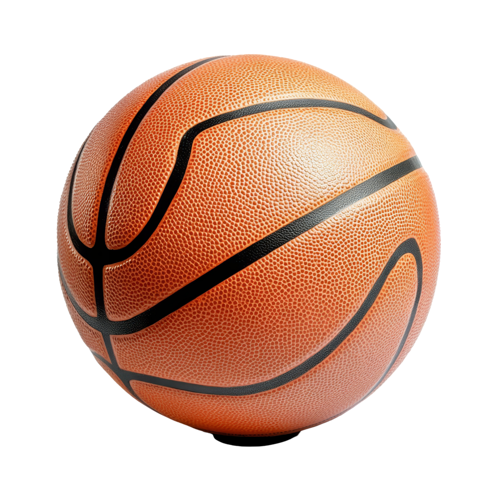 A detailed view of a basketball isolated on a transparent background showcasing its texture and design, basketball isolated on transparent png