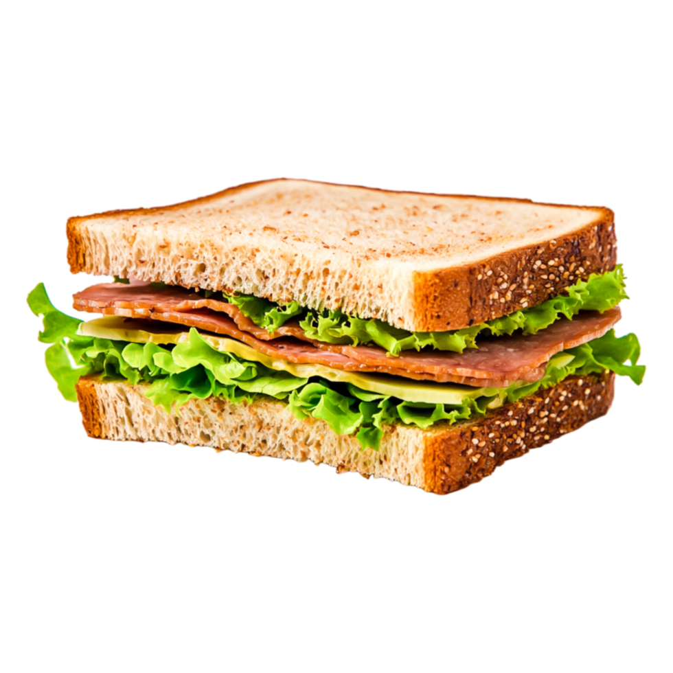 Fresh Sandwich with Lettuce and Ham on Whole Grain Bread png