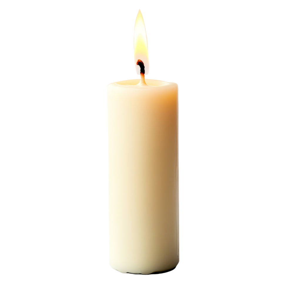 A solitary transparent candle with a warm flame glowing against a clean transparent backdrop, creating a peaceful atmosphere, transparent candle with flame isolated on transparent background png
