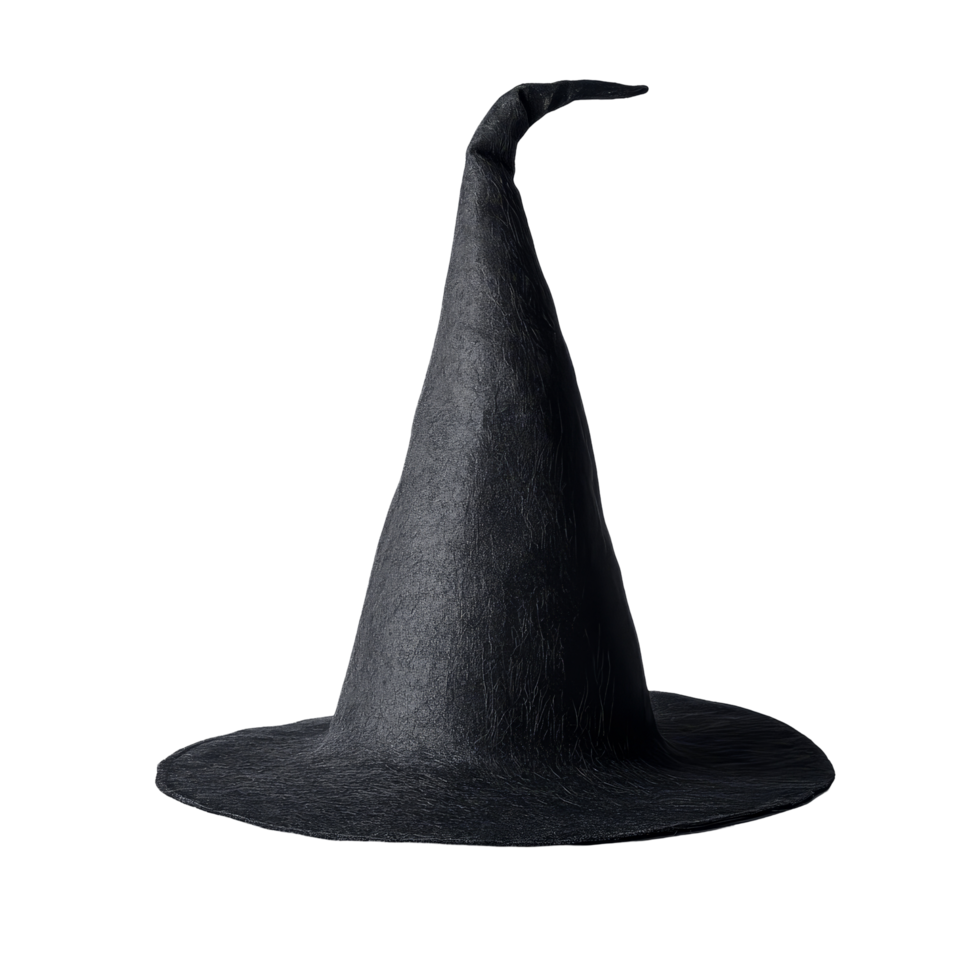 Classic witch hat resting on a clean transparent background, perfect for Halloween or themed events, witch hat on transparent background png