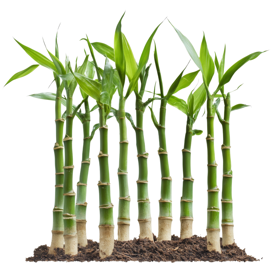 Fresh bamboo sprouts with vibrant green leaves isolated on a transparent background, Bamboo Sprouts isolated on transparent background png