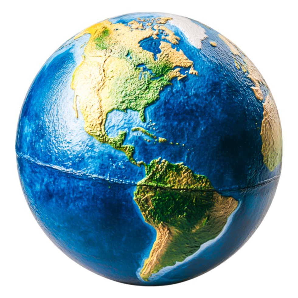 Detailed 3D Model of Earth Showing Continents and Oceans png