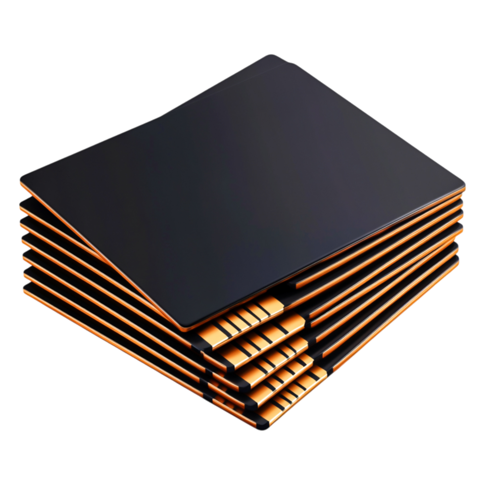 Stack of black folders with orange accents for office organization png