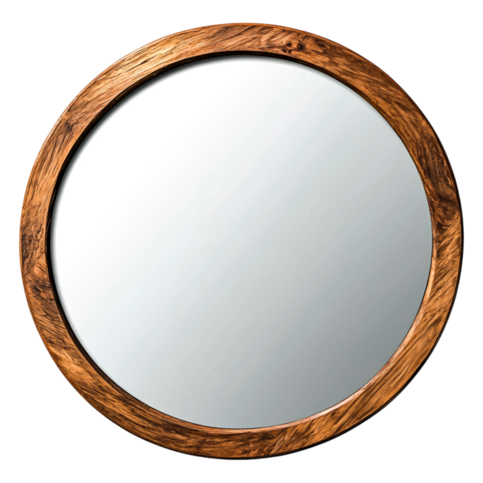 Round Wooden Mirror with Natural Finish and Simple Design png