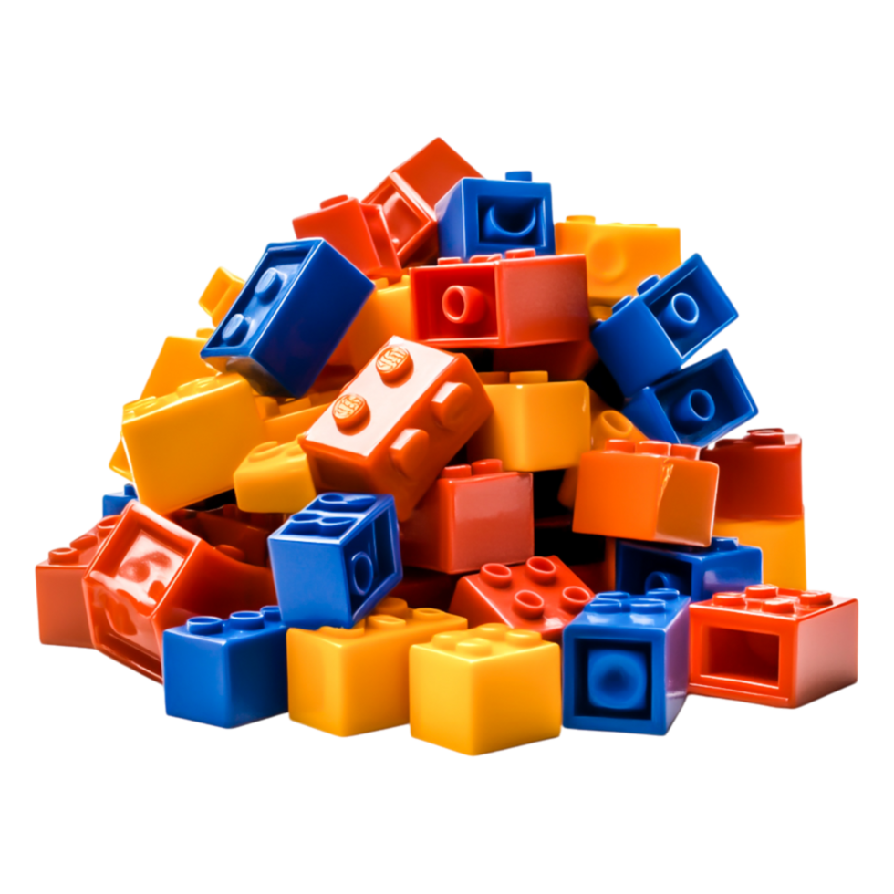 Colorful Plastic Building Blocks in a Pile for Creative Play png