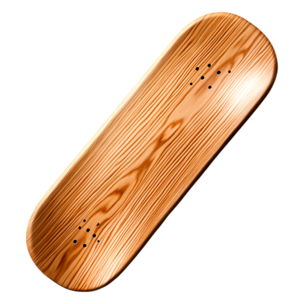 Wooden Skateboard Deck with Natural Grain Pattern and Texture png