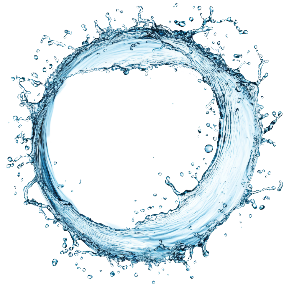 Water splashing outwards from a circle shape in a bright, isolated environment during the day, Water splashing out from circle shape isolated png