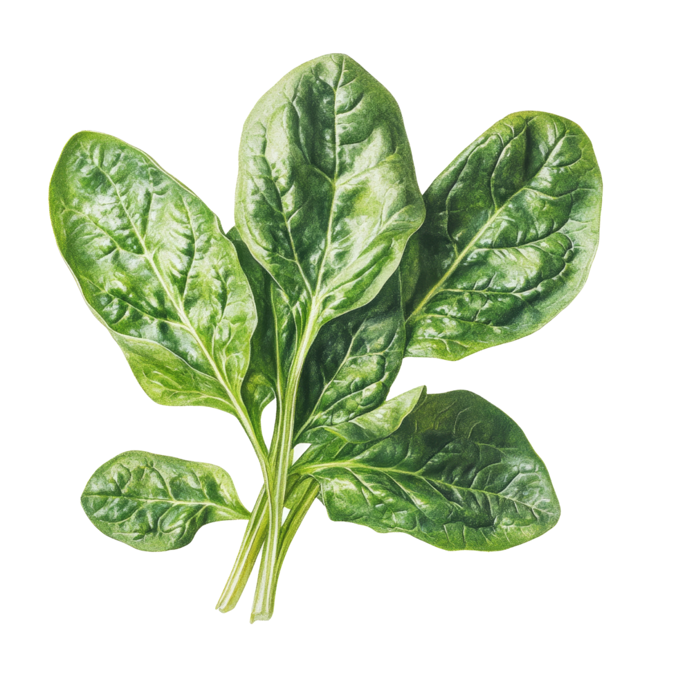 Fresh organic spinach leaves arranged on a clean transparent background for healthy cooking and meal preparation, Spinach on transparent background png