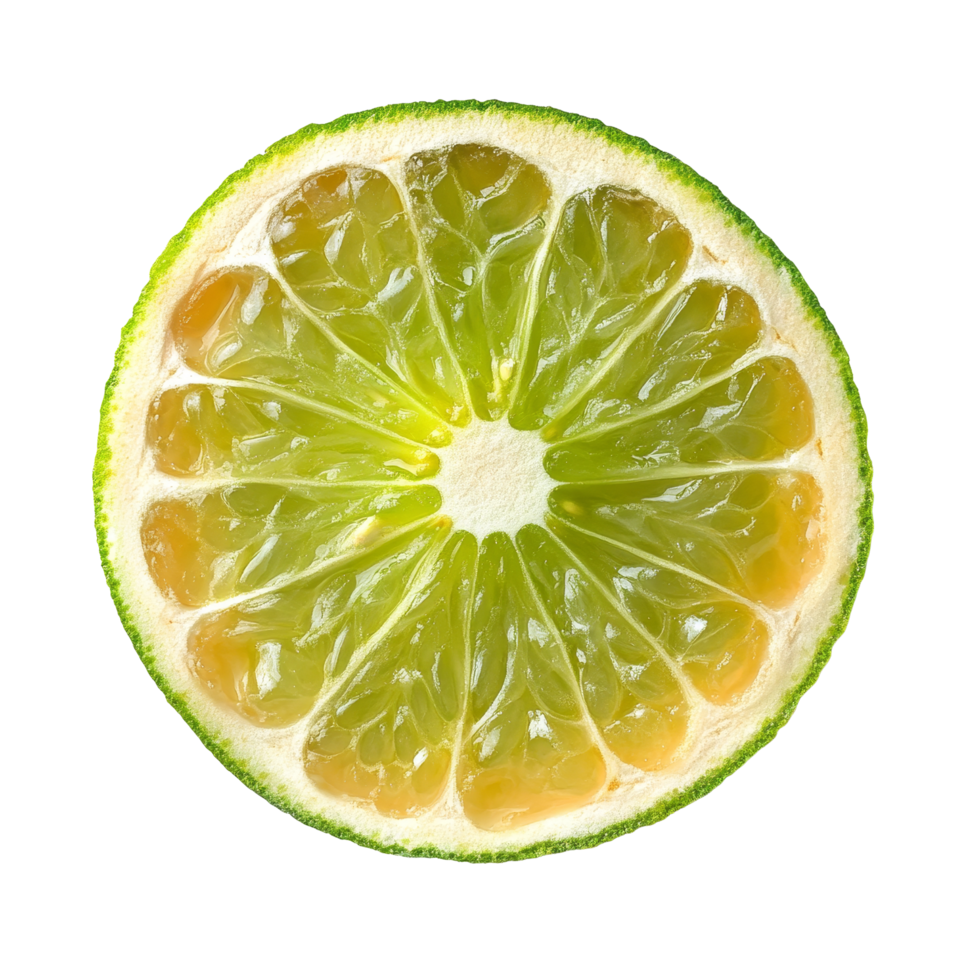 Freshly sliced green pomelo showcasing its juicy segments against a clean transparent background, perfect for healthy eating, Fresh slice of green pomelo on a transparent background png