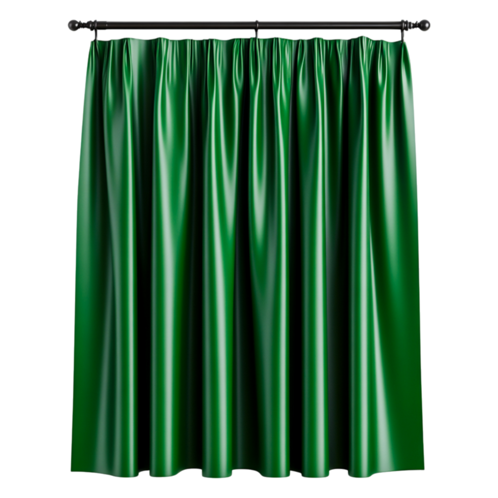 Elegant Green Velvet Drapery with Textured Pleats and Rod png