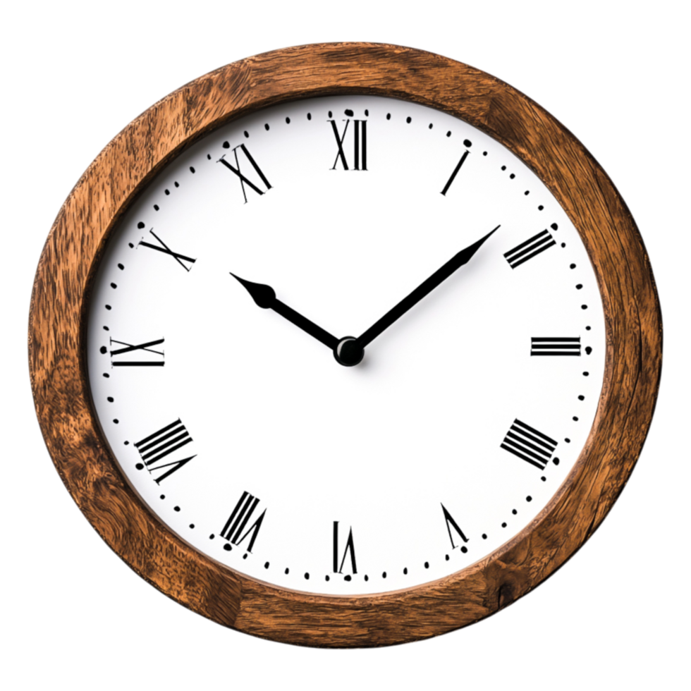 Classic Wooden Wall Clock with Roman Numerals and Black Hands png