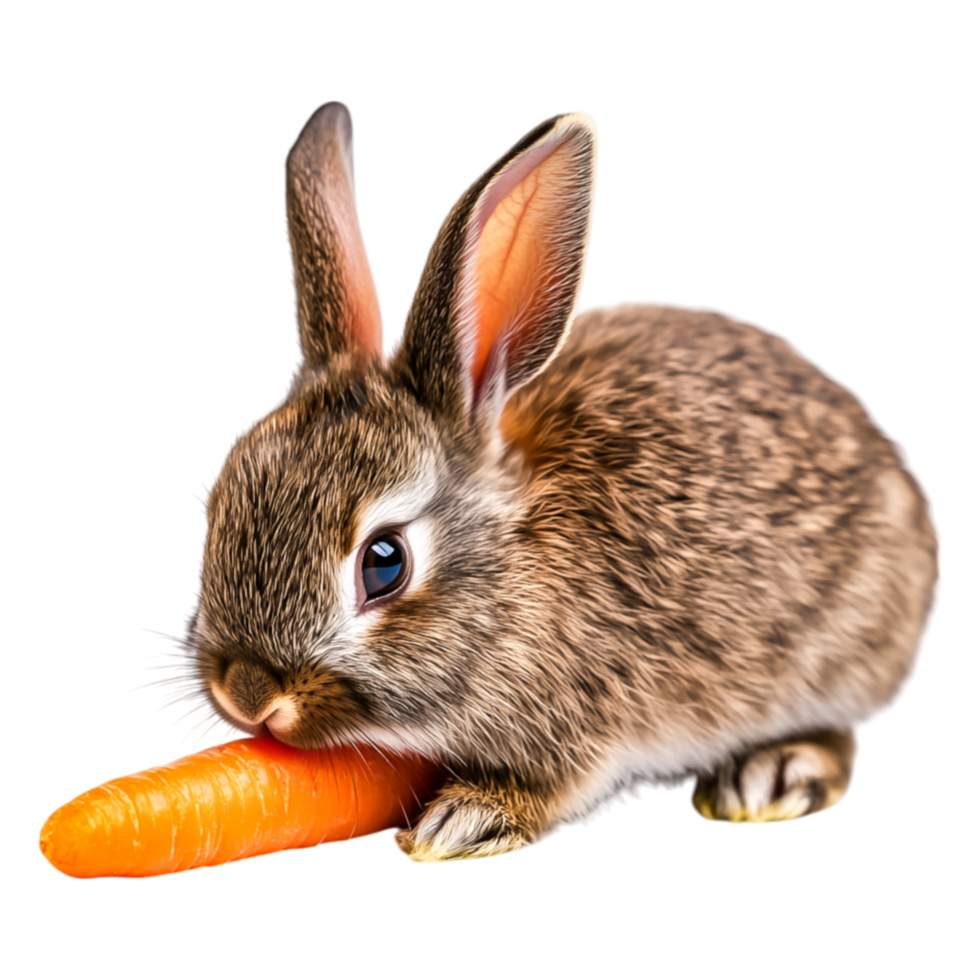 Cute Bunny Rabbit Nibbling on Fresh Orange Carrot in Sunlight png