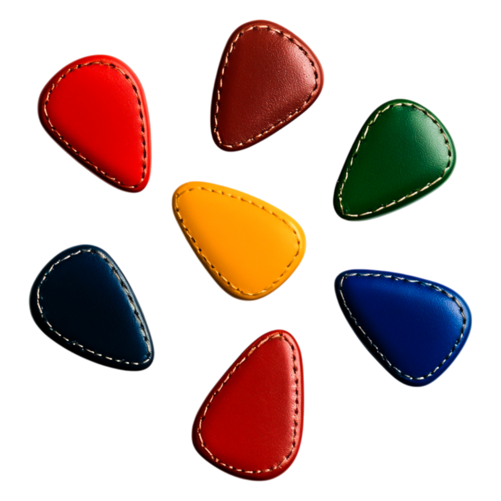 Colorful Leather Picks Arranged in a Circular Pattern on png