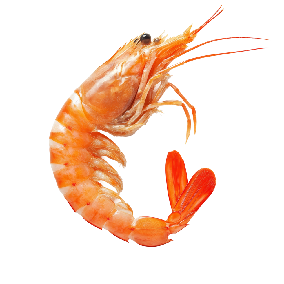 Fresh shrimp isolated on a pure transparent background showcasing its vibrant color and detailed features, shrimp isolated on transparent background png